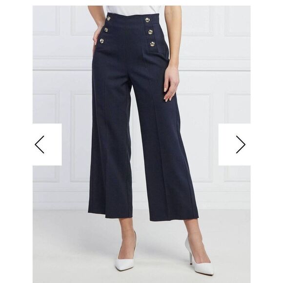 Marella Elisir High Rise Button Trousers Navy Blue Size 8 - Picture 1 of 6